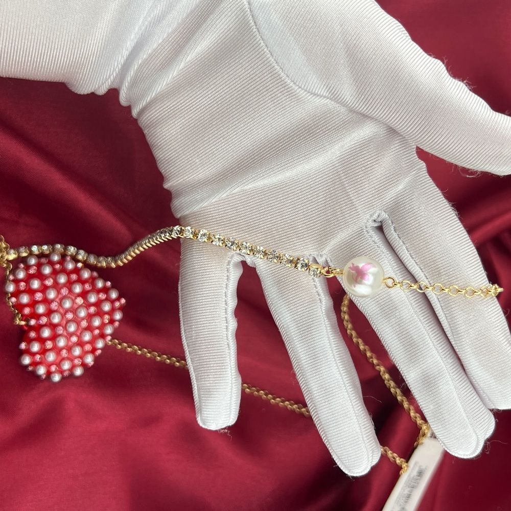 Betsey Johnson Red Heart Pearl and Rhinestone Necklace - Picture 8 of 10